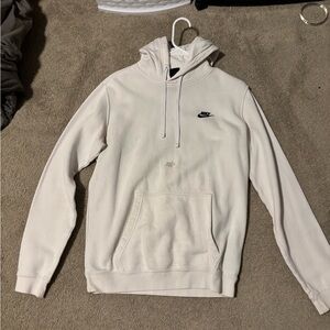 Medium white Nike hoodie with small stain